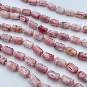 Vintage Pink Speckled Ceramic Bead Necklace – 50”Long Handcrafted Look